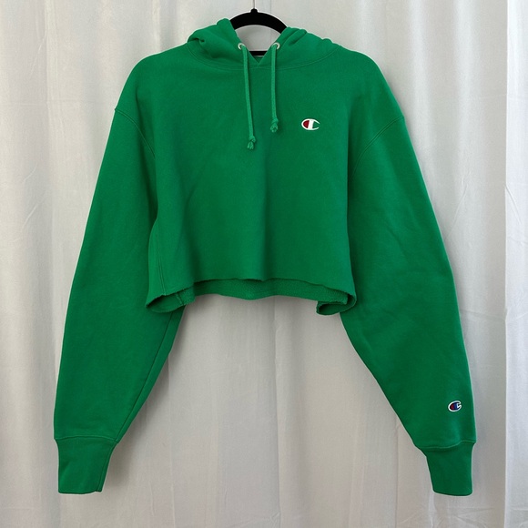 Champion Reverse Weave Cropped Hoodie in Green Womens Size Medium - Picture 2 of 7